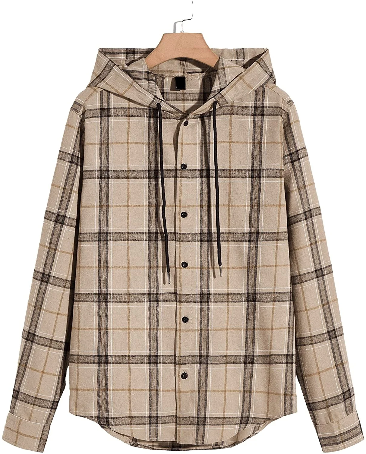 Рубашка мужская с длинным рукавом, фланелевая хлопковая, в клетку, оверсайз, с капюшоном, на пуговицах, в спортзале, под заказ