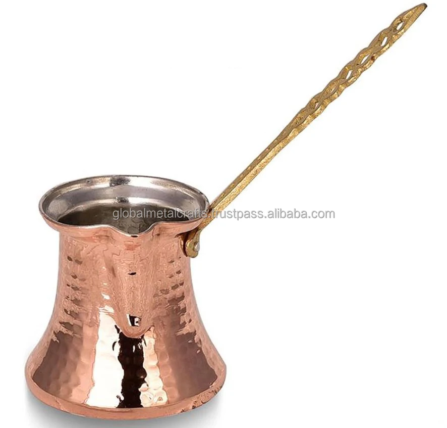 Handmade Ottoman Brass/Copper Cezve Turkish Coffee Pot Glass Set Classic Greek Arabic Coffee Maker Handle Jezve Ibrik Briki