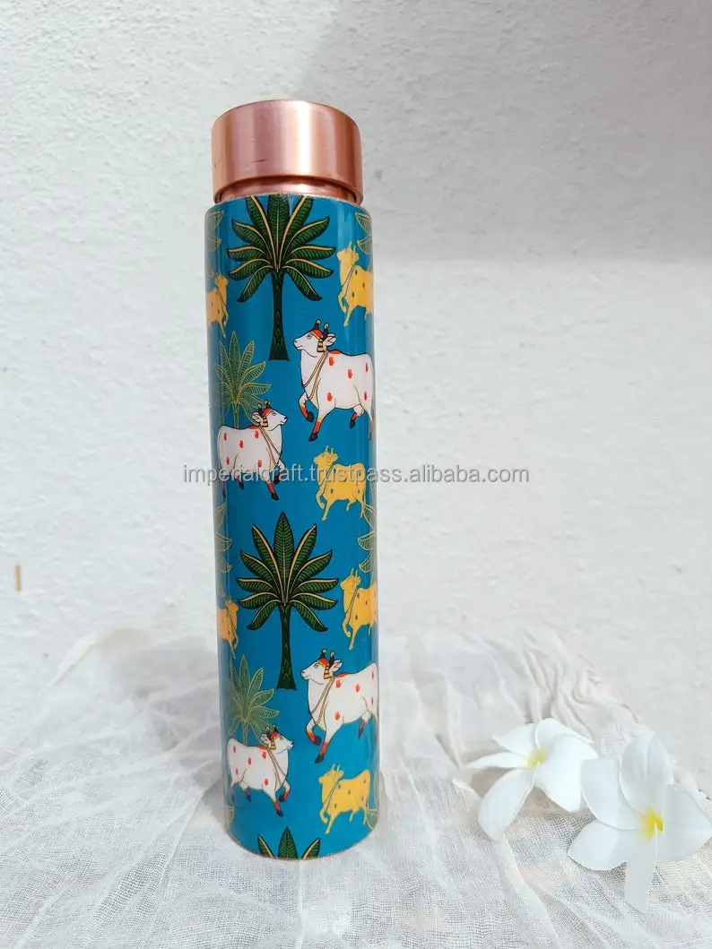 hot selling  copper water bottle cow  printed copper bottle for daily use special for gym running time