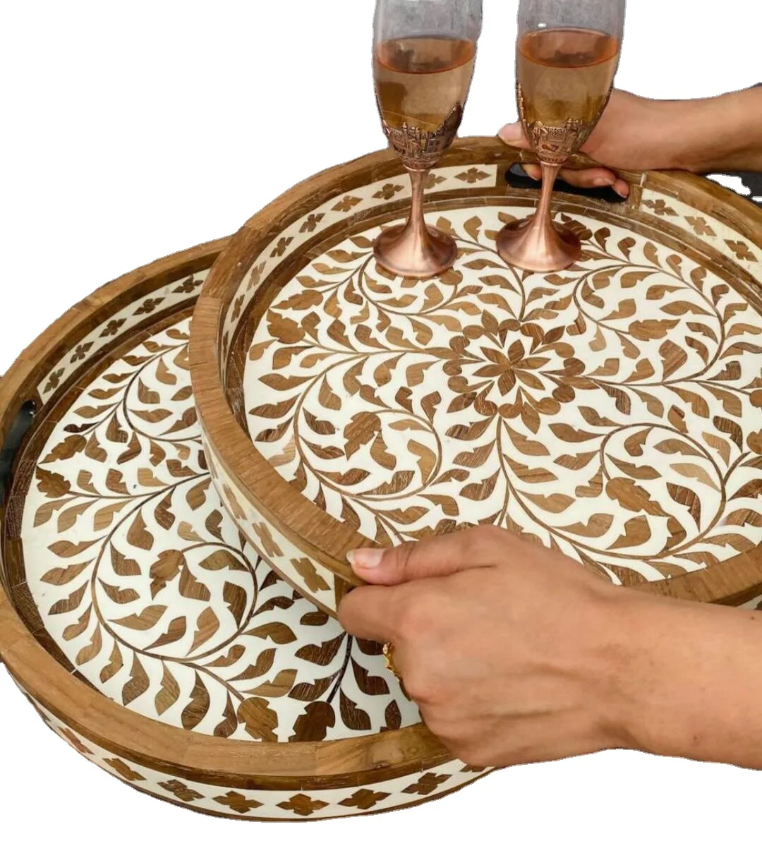 Indian natural wooden serving tray home decor tray