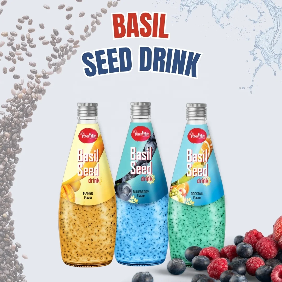 High Preimum 290ml Basil Seed Drink With Mixed Fruit OEM Beverage Manufacture in Vietanm Tropical Basil Seed Juice