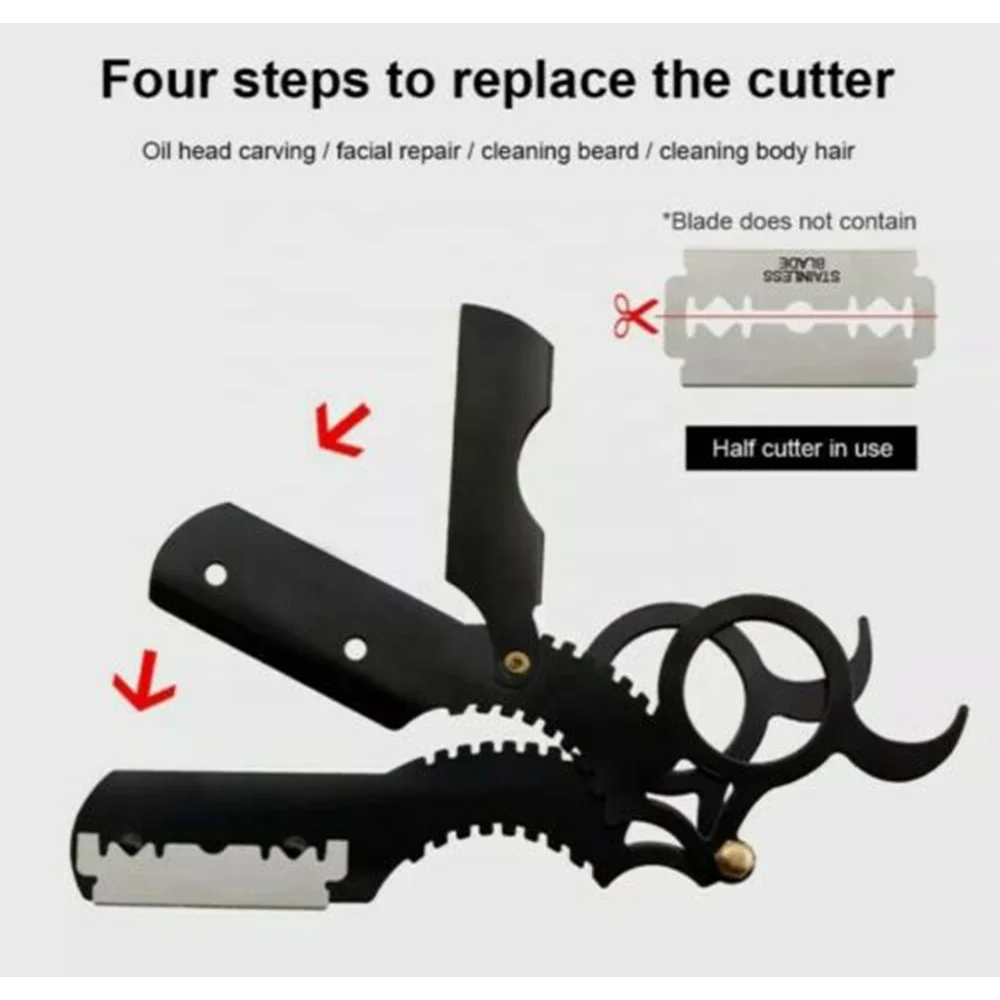 Single Finger Straight Edge Razor / Gold Edge Straight Barber Razor Blades Finger Ring Shaving Steel Folding Knife