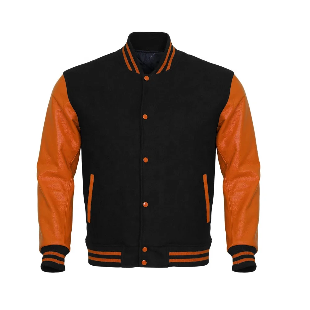 Custom embroidered different color leather sleeve jacket for men Winter shaker down embroidered flocking padded cotton-padded