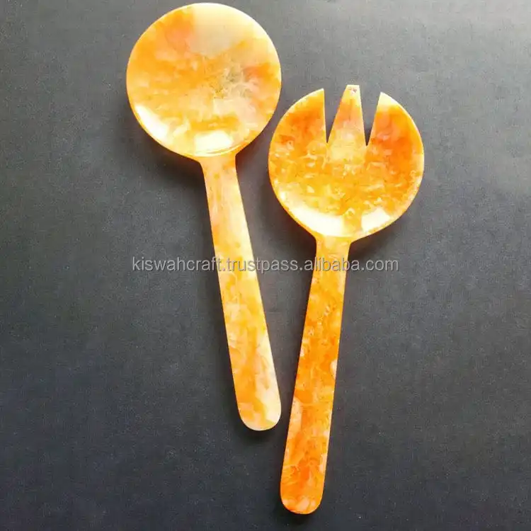 Hand Poured Resin Salad Server Mustique Ripper Design Resin Swirl Pattern Salad Server Set