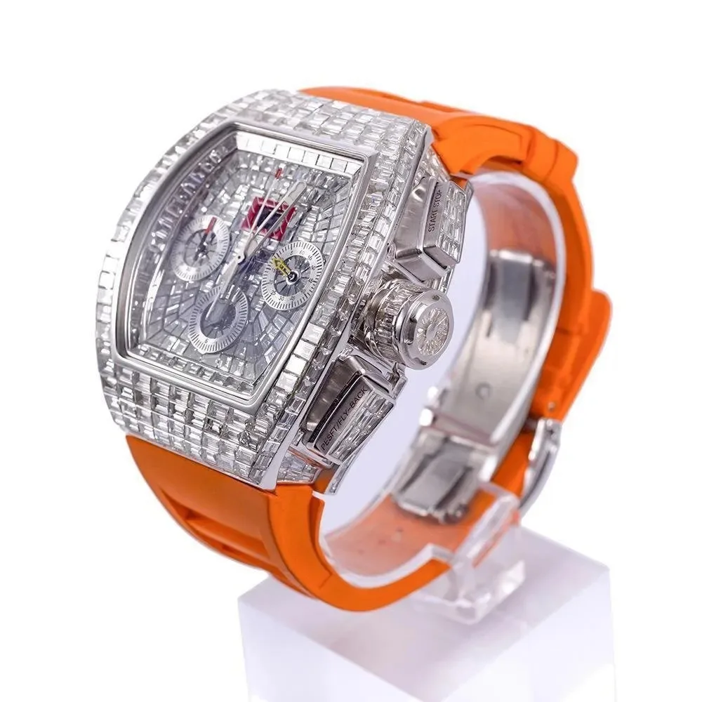 Highly Recommended Moissanite Diamond Watch Men Women Mechanical Bugatti Watch With Black Band Glass Dial Day Function Factory