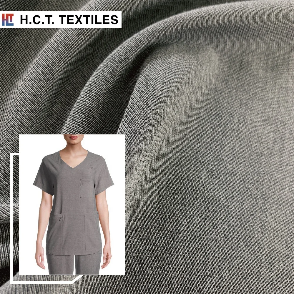 Бамбук Рециркулированные поли натуральный Антибактериальный скраб ткань 205g 4 way Stretch саржа кавалерии