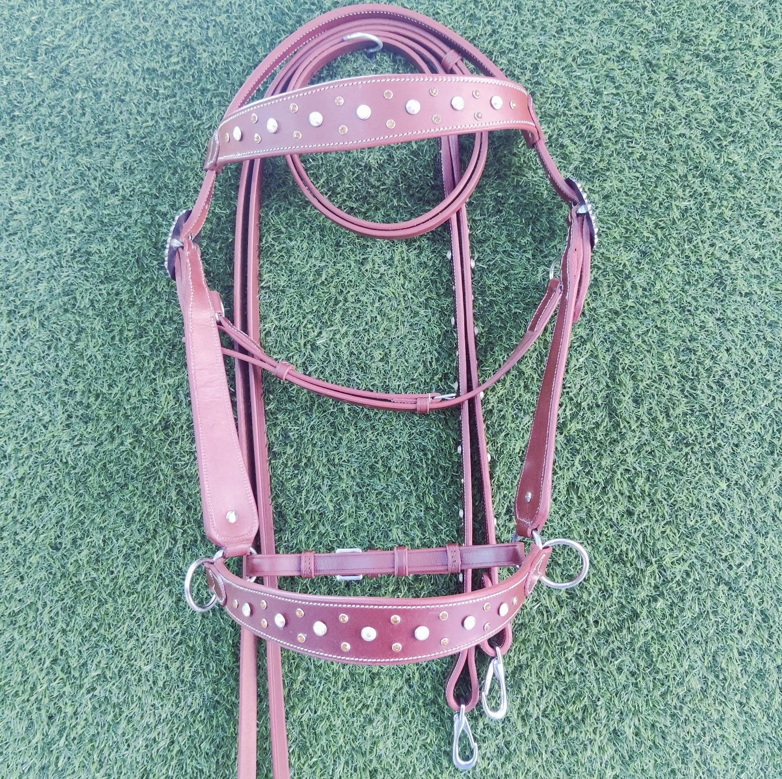 Bit less bridle cum headstall fancy style tan colour leather western witless bridle decorative horse bridle