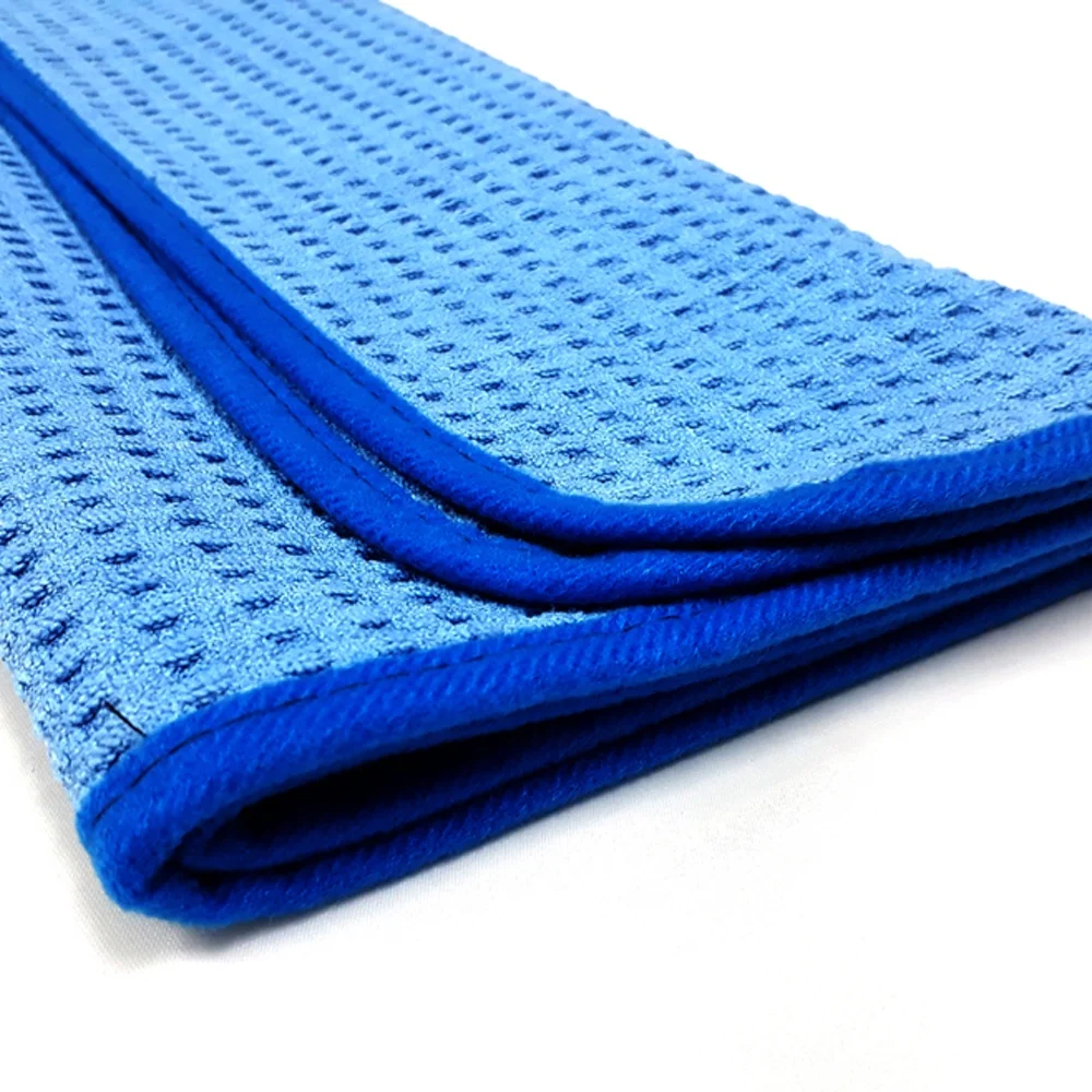 OEM Made in Korea 320gsm Blue Waffle Drying Towel Korean Woven Terry 60x90cm with Soft Taping Power Quick Absorption