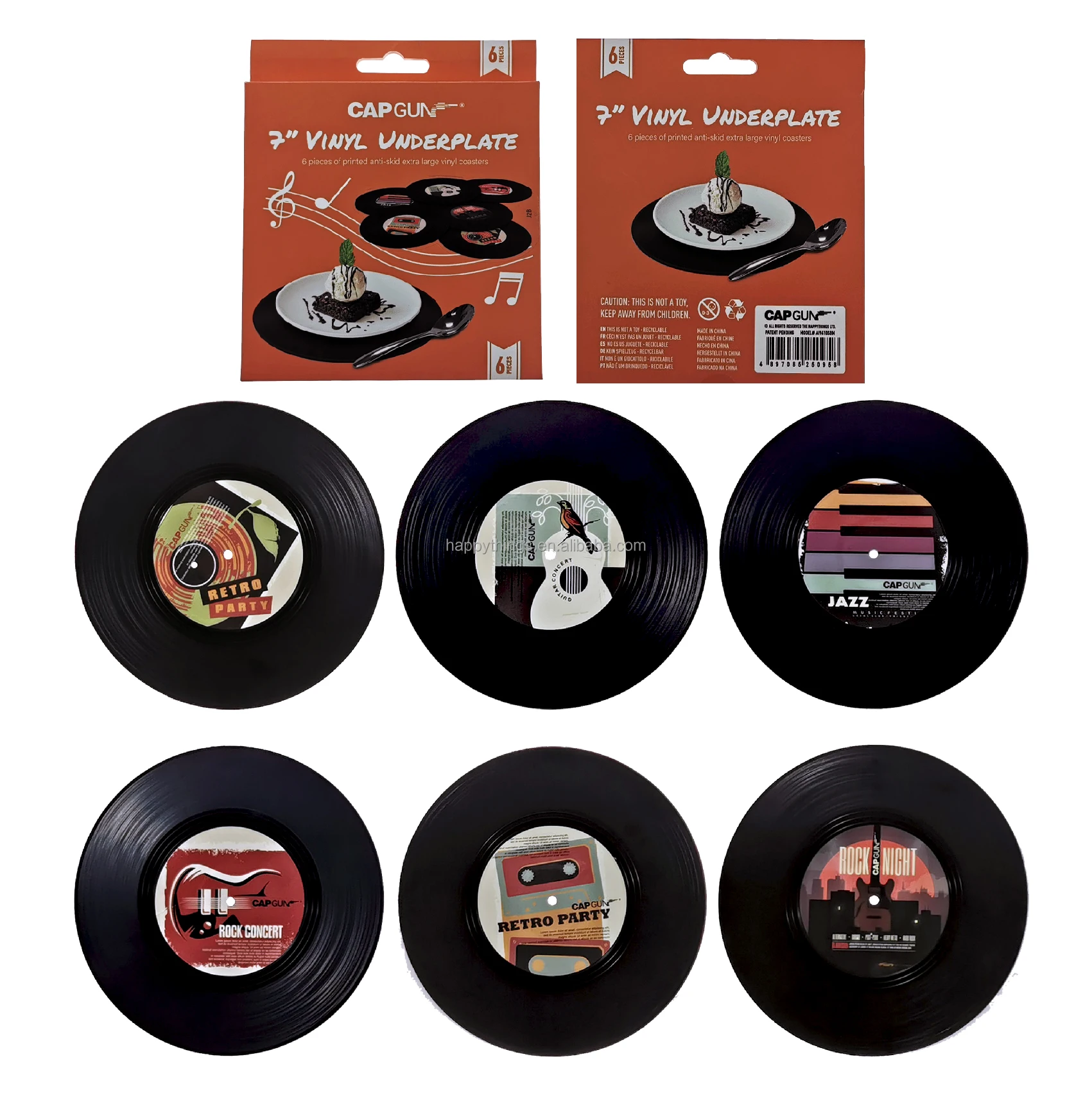 LOW MOQ Novelty 6PCS 7 inches Classic Black CD Record Vinyl Under Plate Mat Coaster set