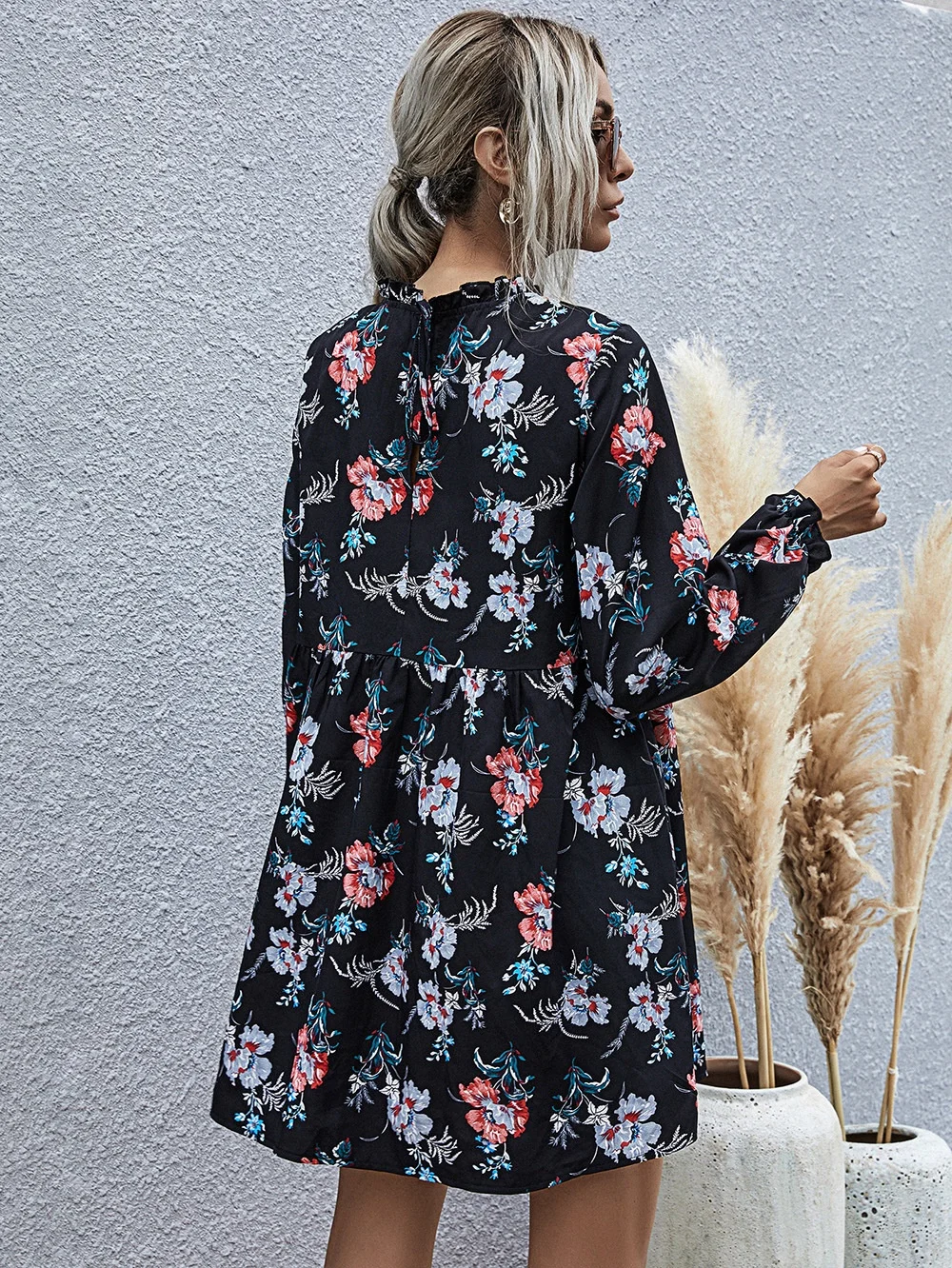 Женское клетчатое мини-платье с оборками трапециевидная модная юбка цветочным принтом Повседневное платье