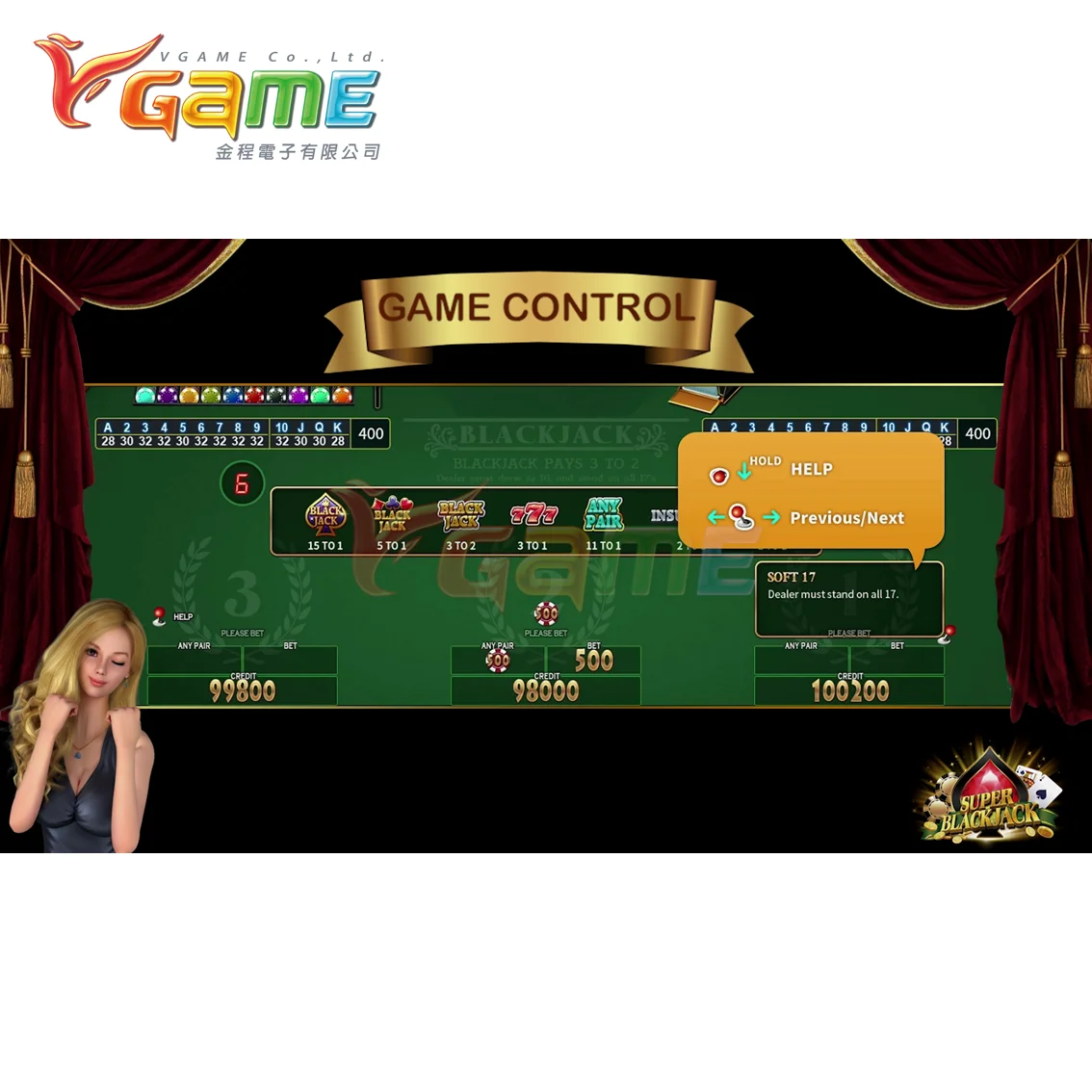 VGAME Poker Game Software Board Super Blackjack