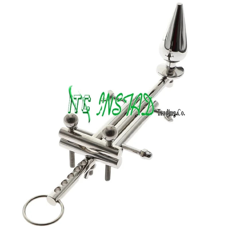 Steel Chastity Anal Plug Penis Ring Testicular