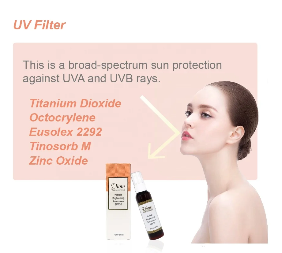 SPF30 Peptide Sunscreen Cream with UV Protection Whitening Anti-Wrinkle Lightening Features Skin Brightening Moisturizer Face