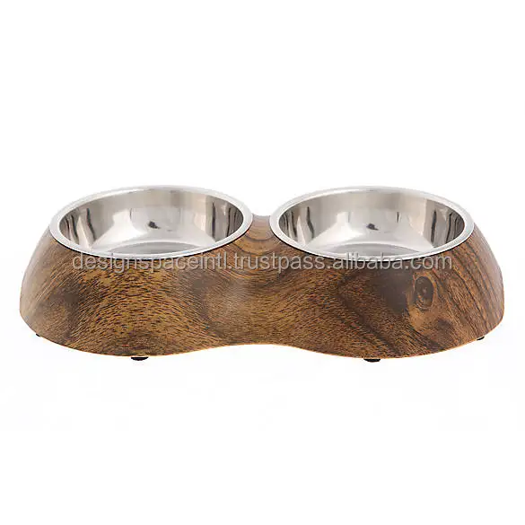 stainless steel pet feeder with wood cover at best rate