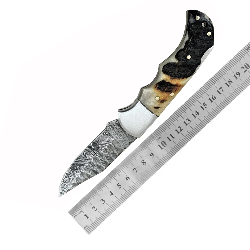 Best Selling Product Tactical Folding Blade Wood Handle Knife Outdoor Damascus Steel Blade EDC Hunting Camping Pocket Knives