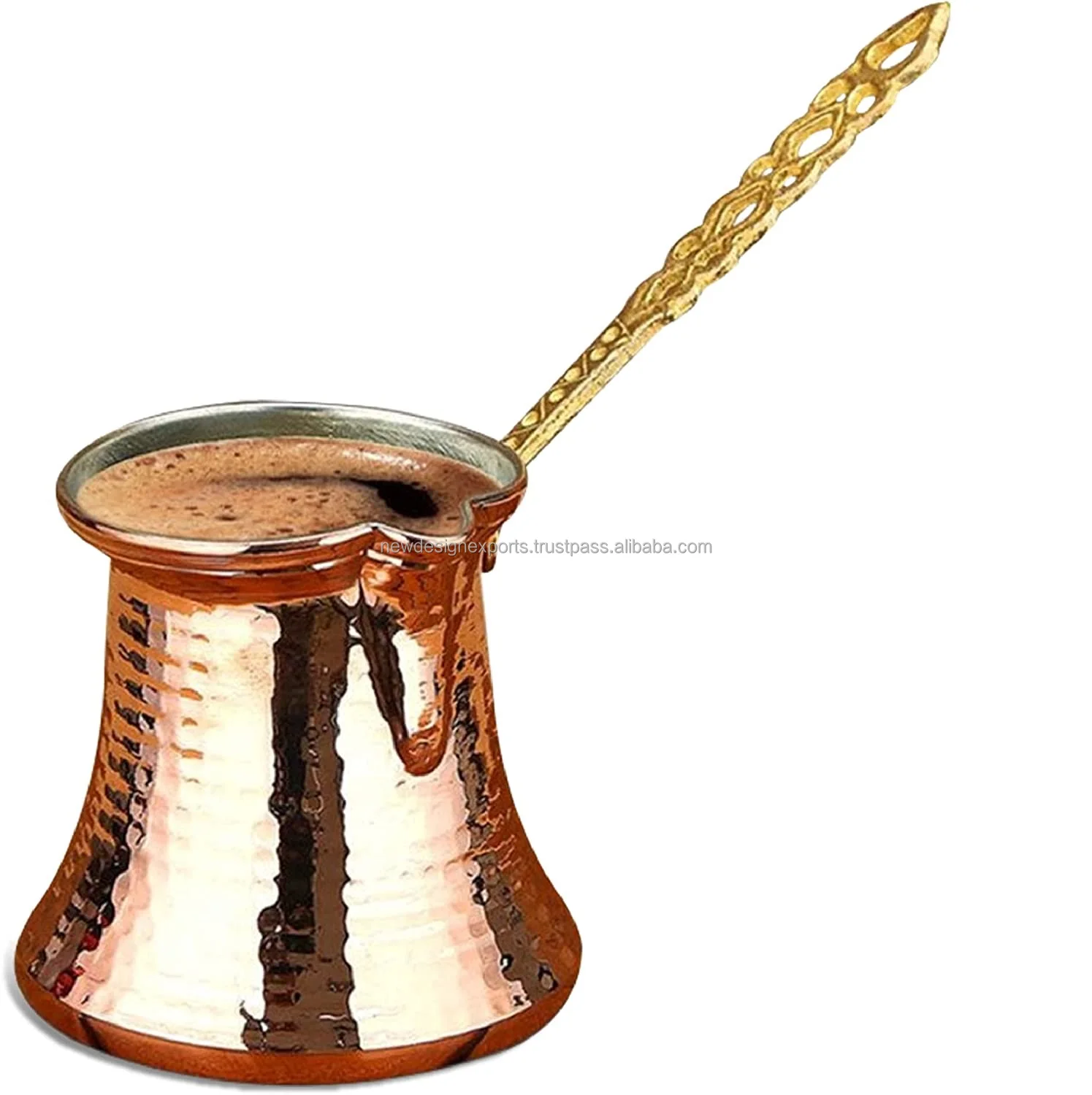 Handmade Turkish Coffee Maker, Greek Arabic Coffee Pot, Ottoman Hammered Copper Cezve with Brass Handle