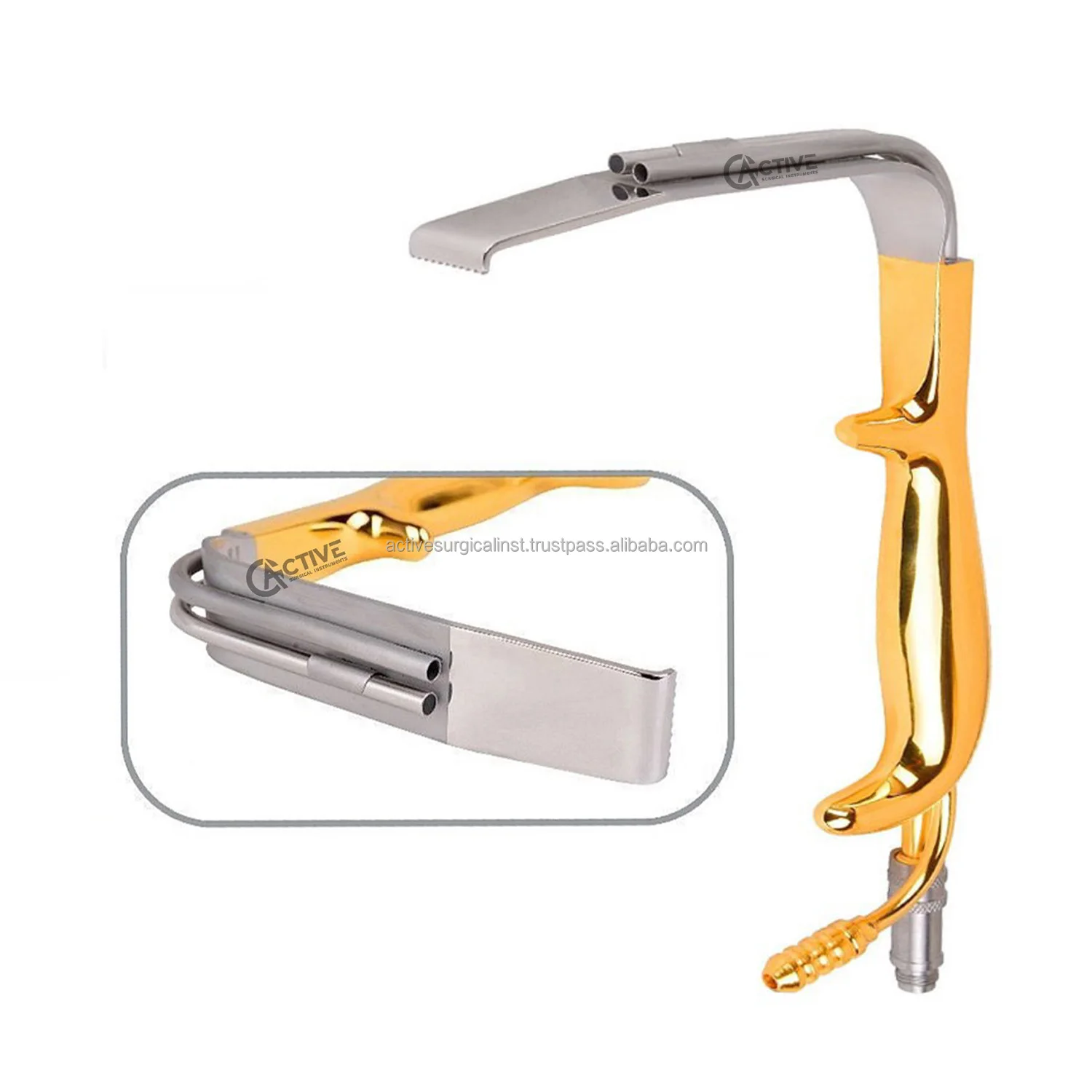 Retractor TEBBETTS Fiber Optic Breast Retractors with Teeth- Suction Tube Gold Plated Plastic Surgery Instruments Reusable