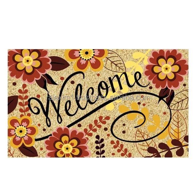 Modern Style PVC Backed Printed Coir Mats for home decoration Non-Slip Pet Friendly Natural and Stain Resistant Door Mats