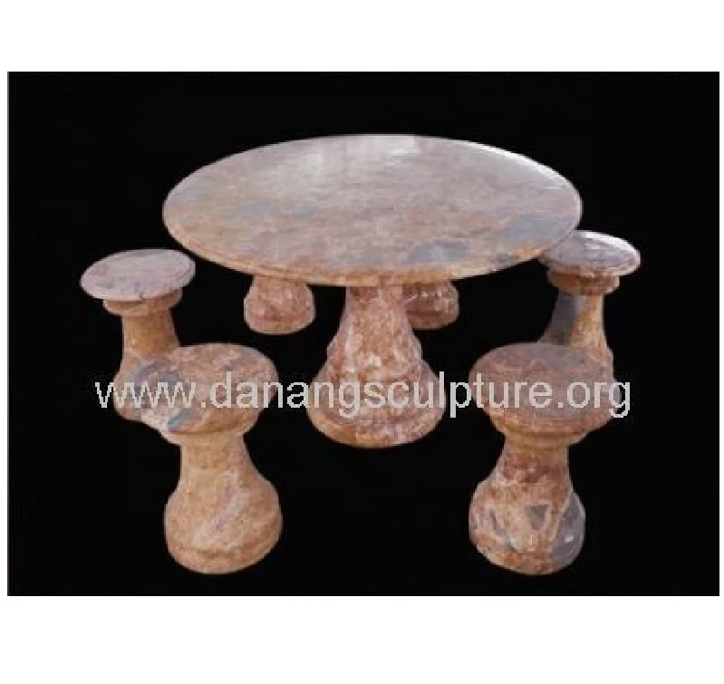 Wholesale custom hand carved granite marble round table and curved benches coffee table stone