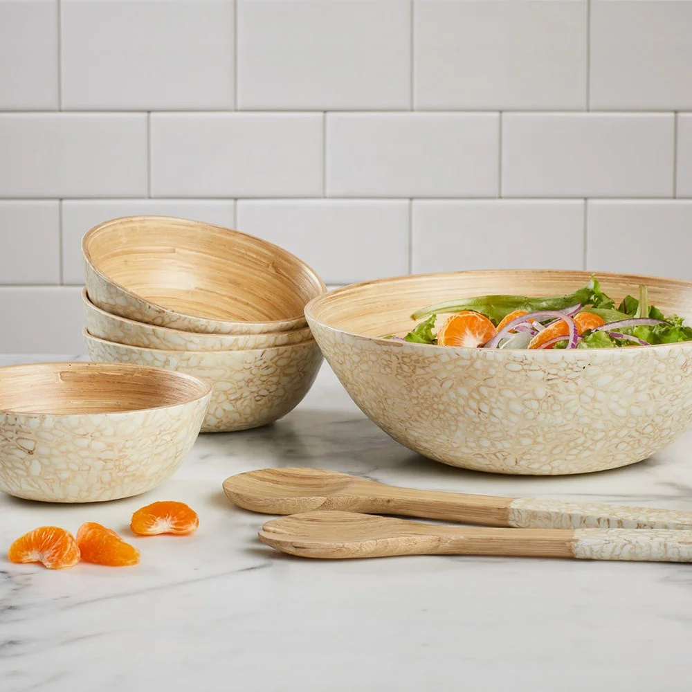 Set of 7 Bamboo Dishes to Hold Food Fruits Salads Cereals Customize Colors And Print Logo on Products Nhatminh Vietnam