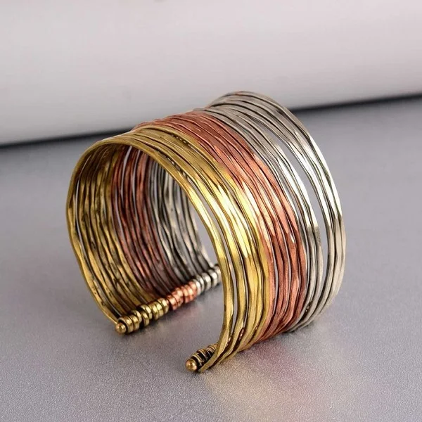 Wide Hammered Mixed Metal Cuff Bracelet Boho Bracelet Cuff Bracelet Bohemian Jewelry Gifts For Mom Mothers Day Gift