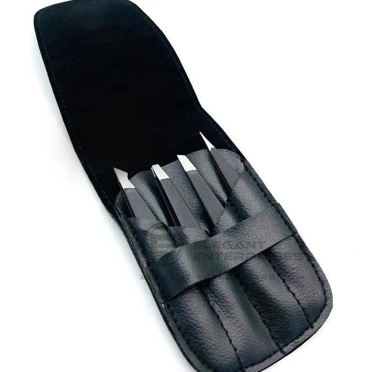 Wholesale Sustainable Eyebrow Tweezer Set Of 4 Pieces Stainless Steel Customized Private Label Sharp Point