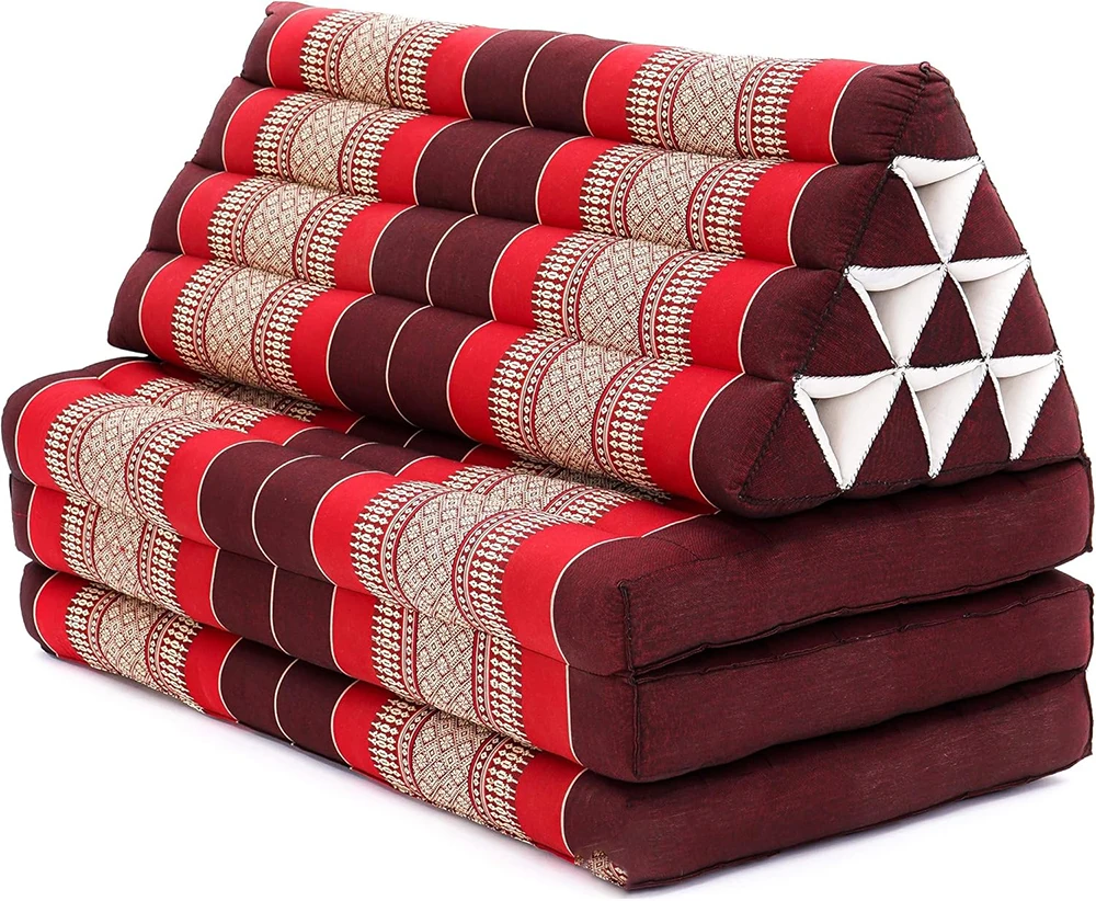 Jumbo 3 Folds Mat Triangle Pillow Foldable Mattress Cushion Made of Kapok for TV Watching and Sleep 80 x 170 cm in Red