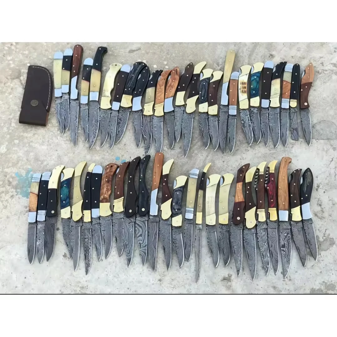 Best Selling Product Tactical Folding Blade Wood Handle Knife Outdoor Damascus Steel Blade EDC Hunting Camping Pocket Knives