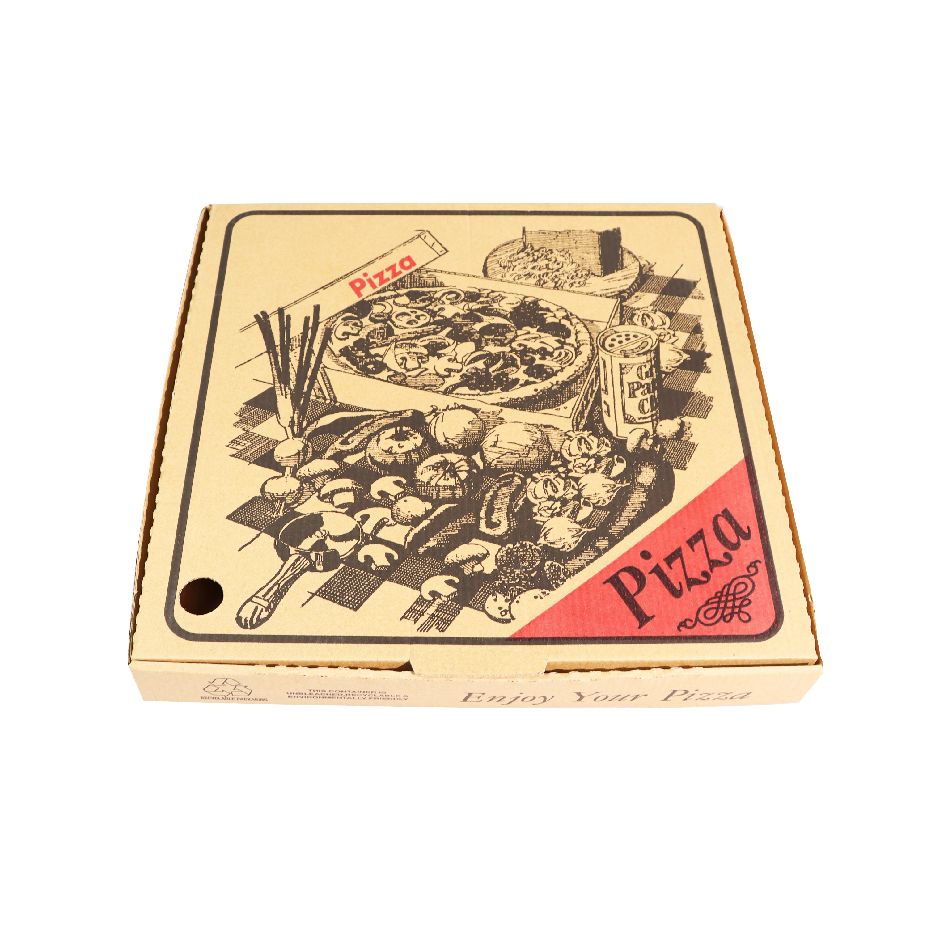 Custom logo printed Brown Kraft  Food Packaging Paper Pizza Box