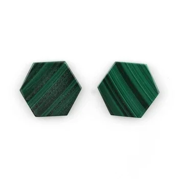 High Quality 12mm Flat Hexagon Shape Malachite Gemstone Dark Green Smooth on Both Sides Calibrated Loose for Jewelry Making