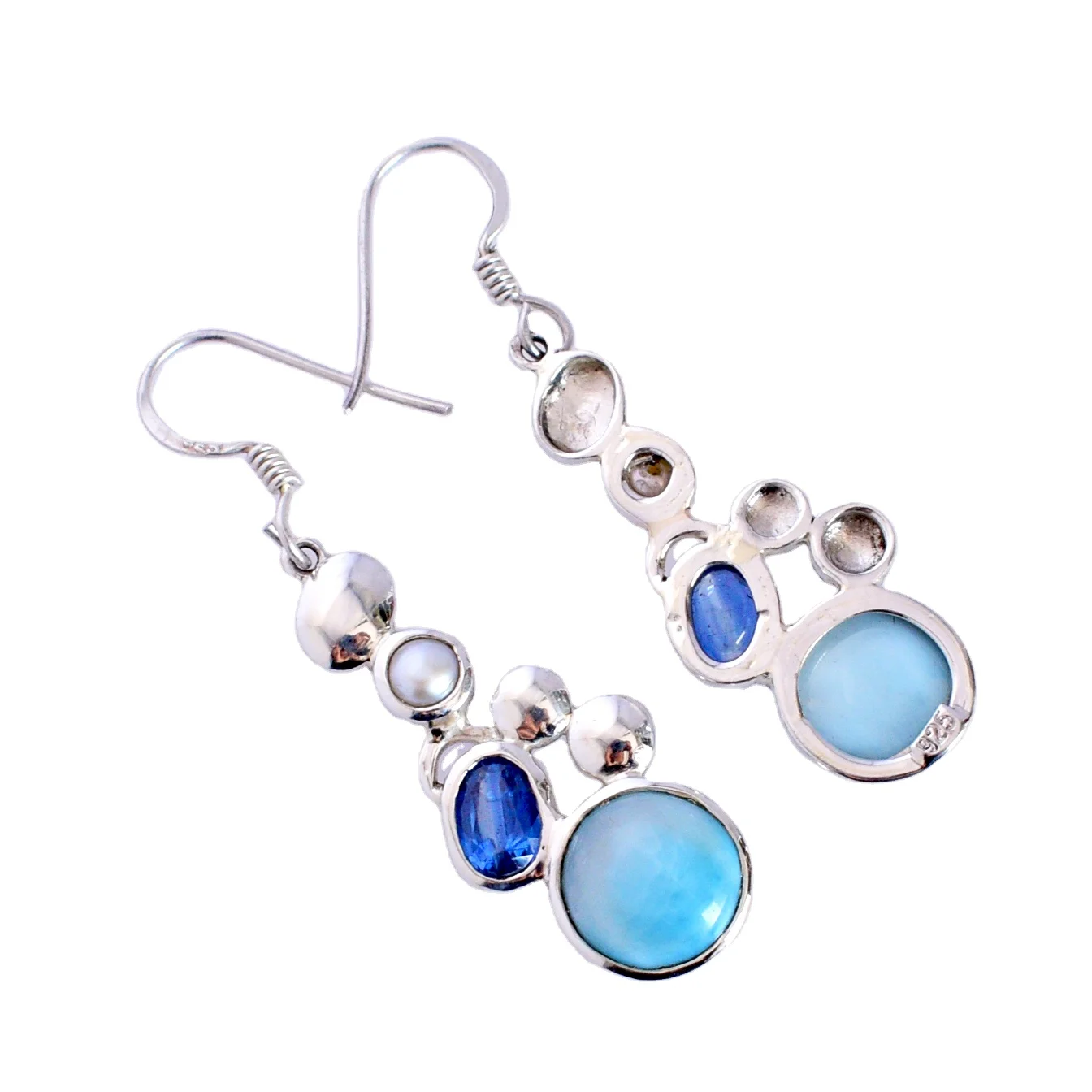 Best Wholesaler 925 Sterling Silver Natural Larimar Kyanite Gemstone Hook Earrings Mother of Pearl Jewelry in Lowest Price