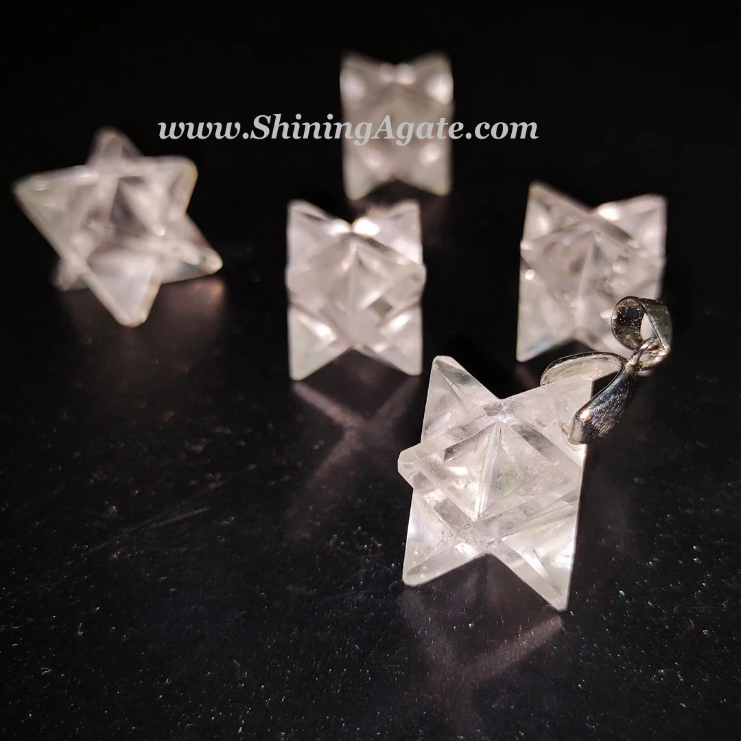 Crystal Quartz Merkaba Star Pendant Natural Crystal Stone Necklace Pendant Wholesale Healing Crystal Star Shape Pendant