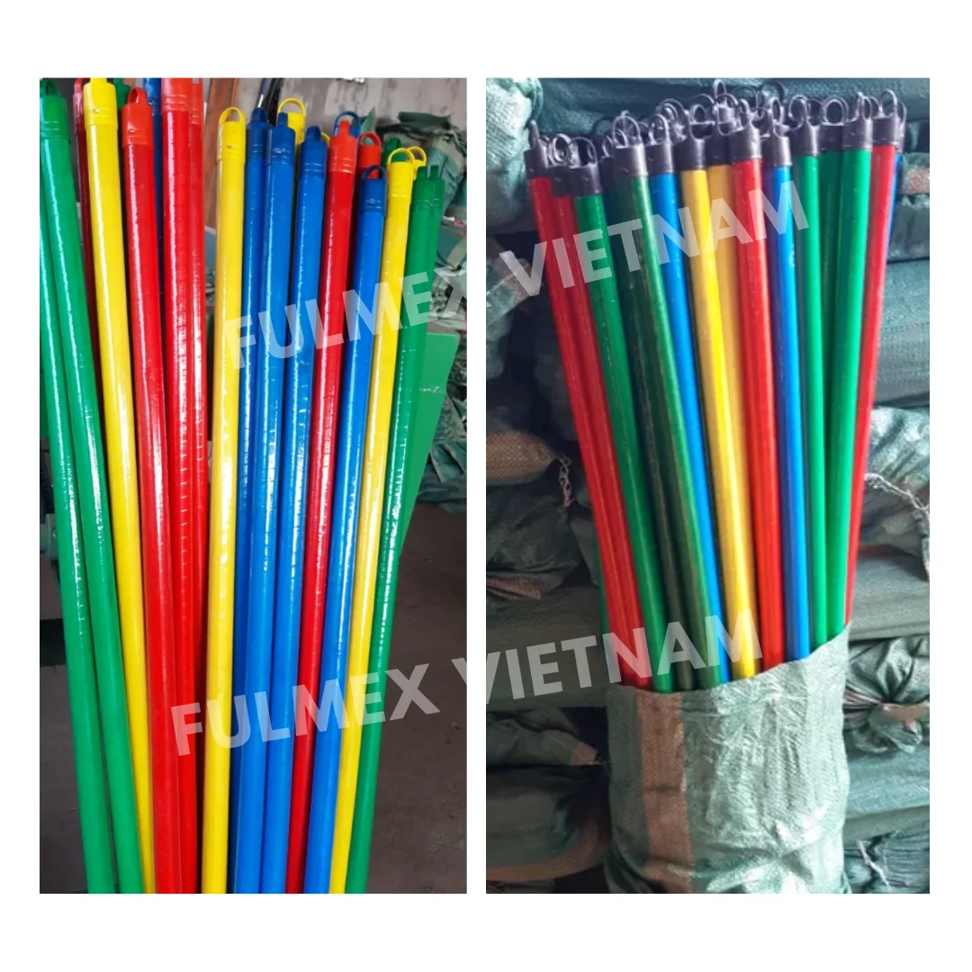 Color PVC coated broom handle wooden mop stick Eucalyptus wood broom and dustpan palm broom stick escoba esponja de limpieza