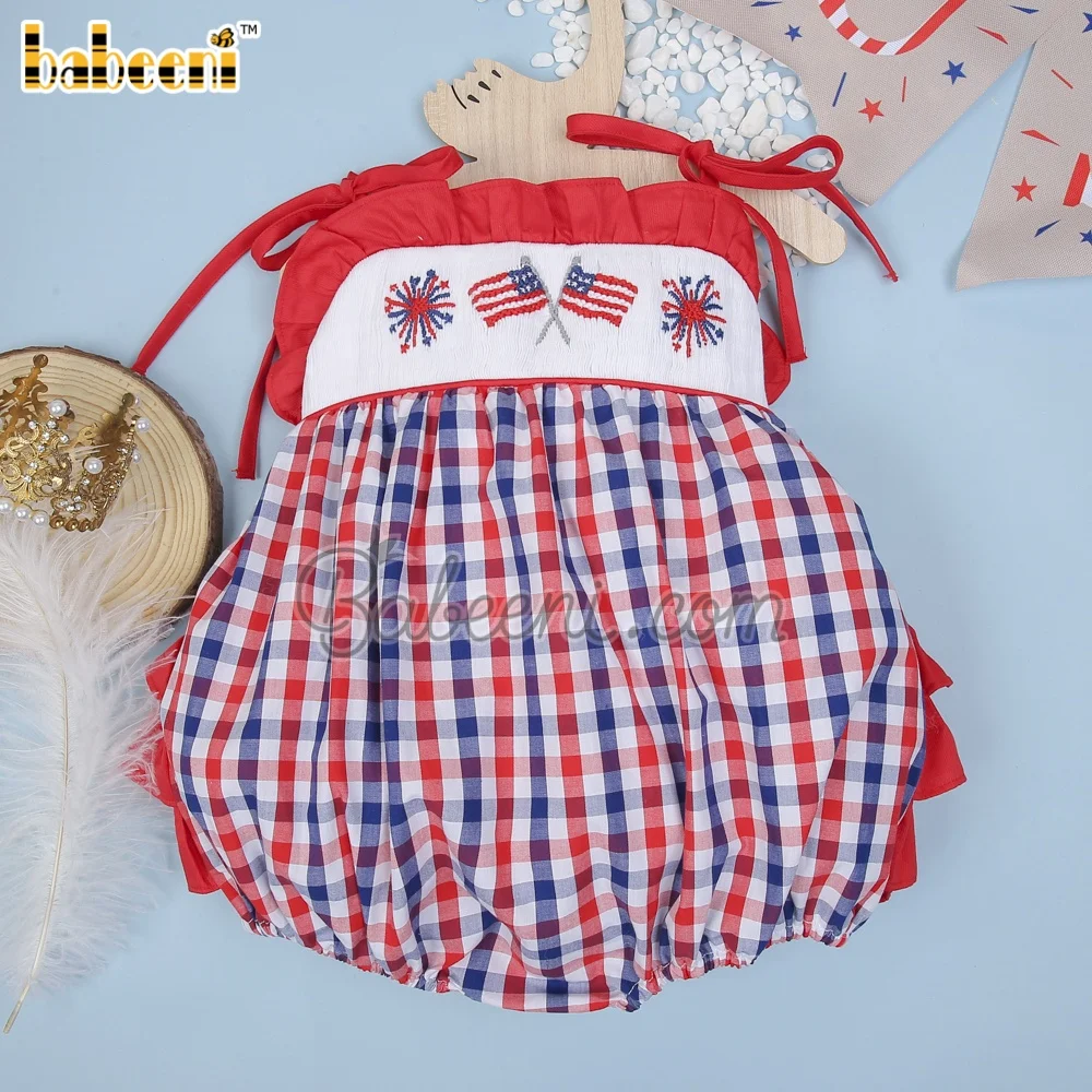 American 4th of July smocked pattern girl bubble romper ODM OEM wholesale smocked children clothing baby girl clothes- BB2982
