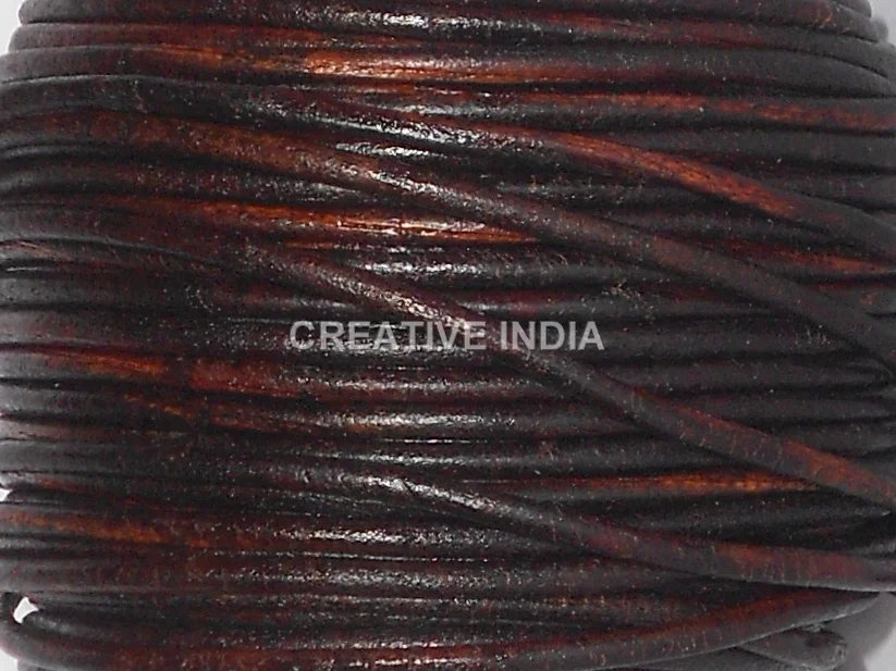 Vintage Leather Cord Round Leather Cord Tie-n-Die Distressed Finish 2mm Leather Cord