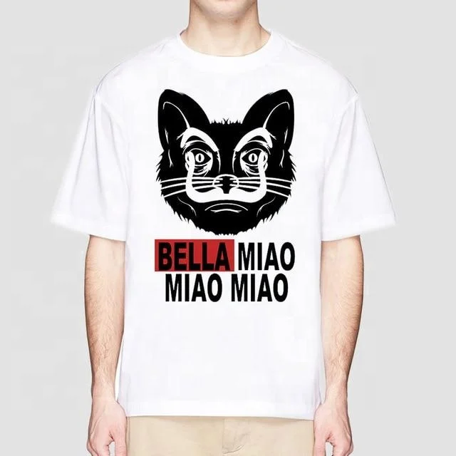 La casa de papel Bella Miao Custom wholesale printed Embroidered Money Heist 100% cotton tshirt men 2021 unisex Low Moq