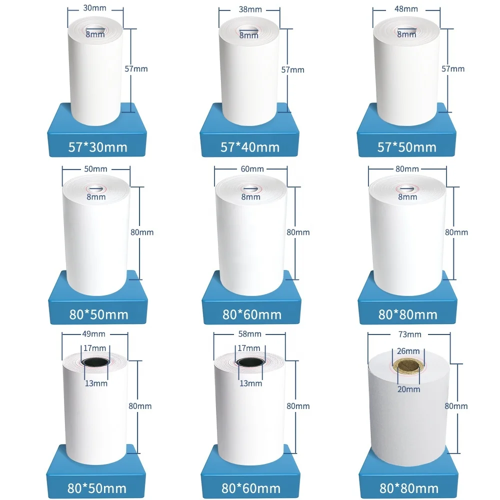 Factory Wholesale 57 x 38mm 57 x 40mm 80x 80mm Debit Credit Card Machine Cash Register ATM Receipt Eftpos Thermal Paper Roll