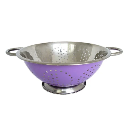 Stainless Steel Set OF 3 PCs Twin Handle Multipurpose Deep Colander With Pink Color For Kitchen