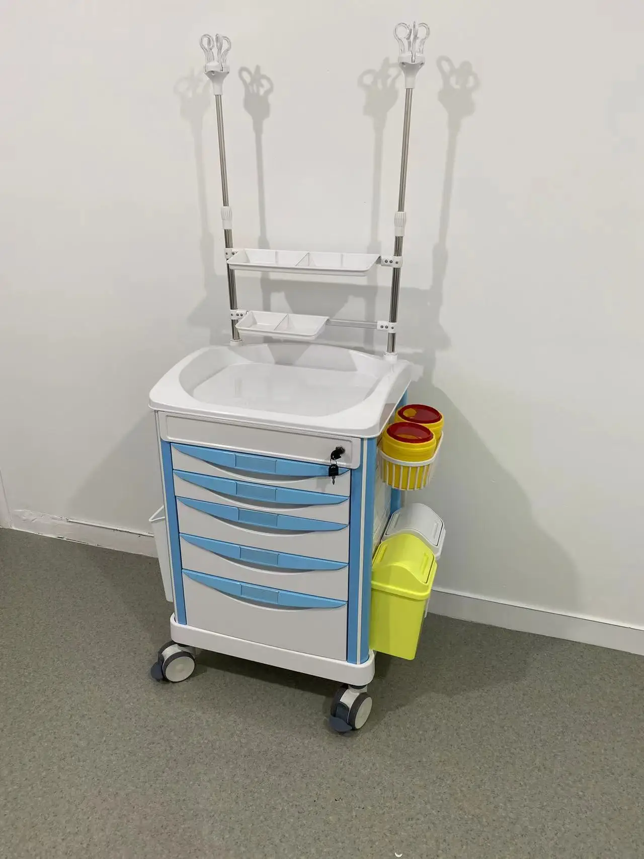 Best Selling Multi Functional Hospital Mobile Medical Drug Delivery Trolley with 5 Drawers & Accessories Direct Factory Price