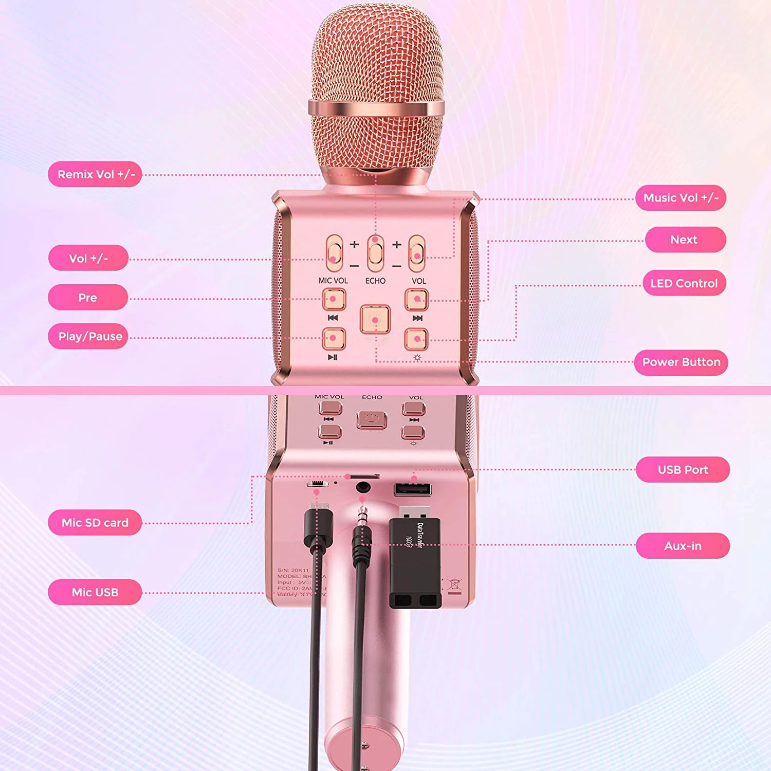 Mpow Combo Karaoke Microphone Speaker Wireless Blue Tooth Singing Machine with LED Lights Portable Handheld Karaoke Mic for Part