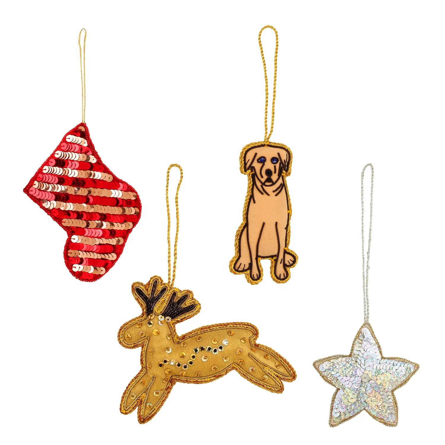 Handmade Handcrafted Embroidered Beaded Velvet satin Christmas Decorations Ornament Santa  Socks   Giraffe Elephant  Customized