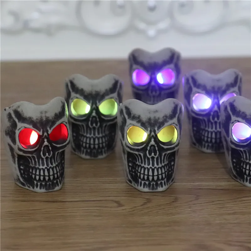 Mini Halloween LED Skull Light Horror Plastic Skull Head Candle Skull Lamp Night Halloween Lights Horror Led Lights