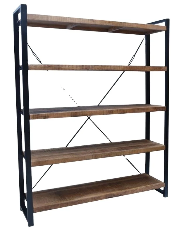 Iron Pipes Office Furniture Metal Shelf Bookcases Home Solid Wood Living Room Furniture Wooden Modern Light Weight Bookcase