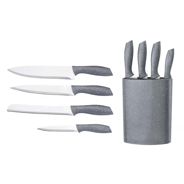 Yangjiang Factory Black/Silver Marble PP Handle stainless steel blade Chef knife set With same design storage kitchenware