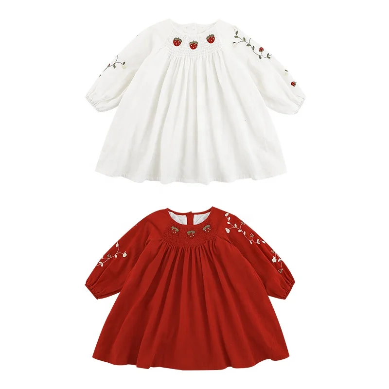 YOEHYAUL  Wholesale Floral Embroidery Bubble Long Sleeve Smock Baby Frock Dress Designs Elegant Young Girls Dresses For Girl