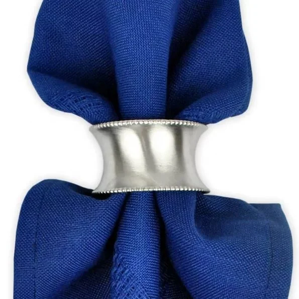 Formal Silver Metal napkin Ring Set Of 6 Beads On  Edge For Holiday Banquet And Home Dinning Table cape Decoration