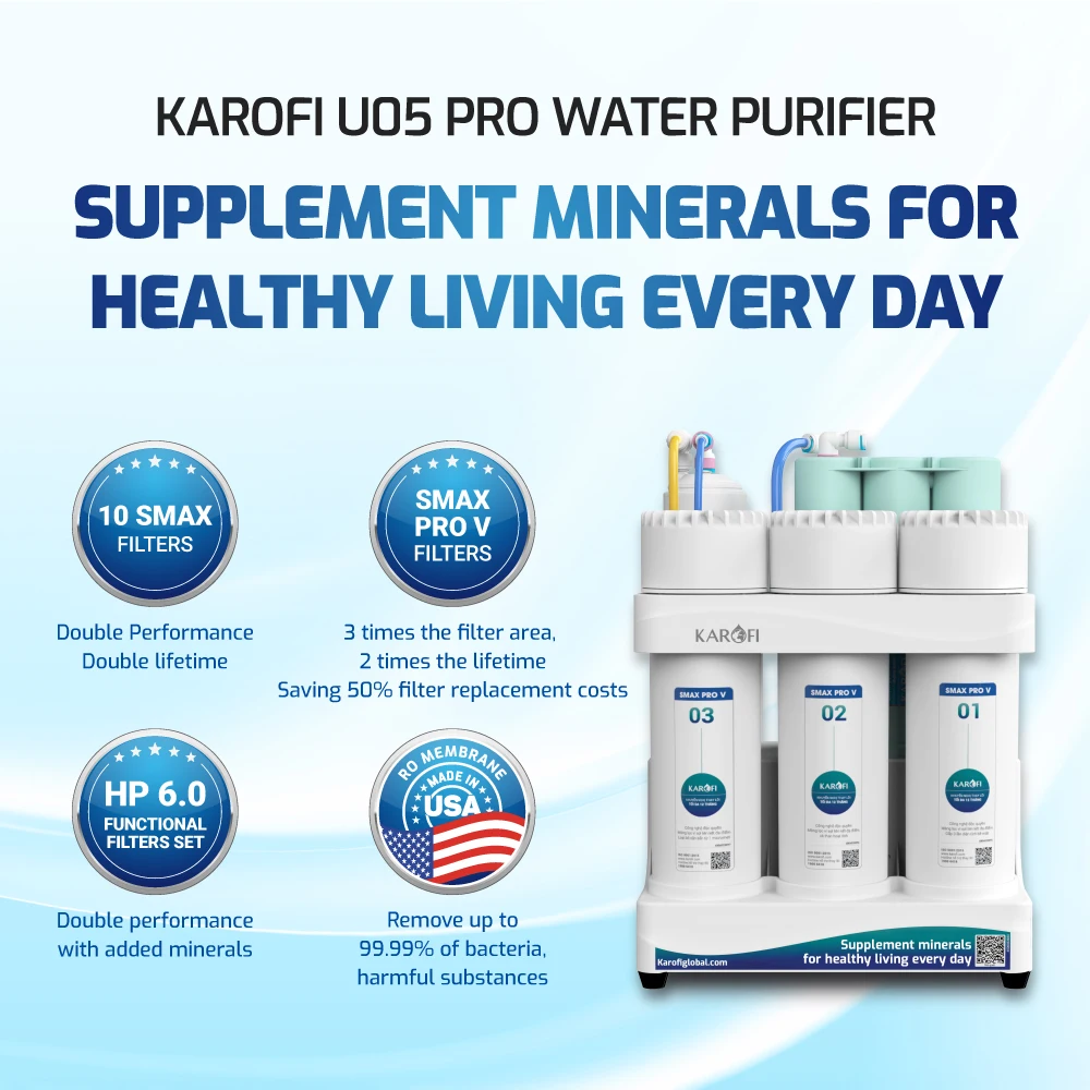 Karofi KAQ-U05 Pro Alkaline Water Purifier Innovative 10-Stage with 100GPD Reverse Osmosis Membrane Made in Vietnam