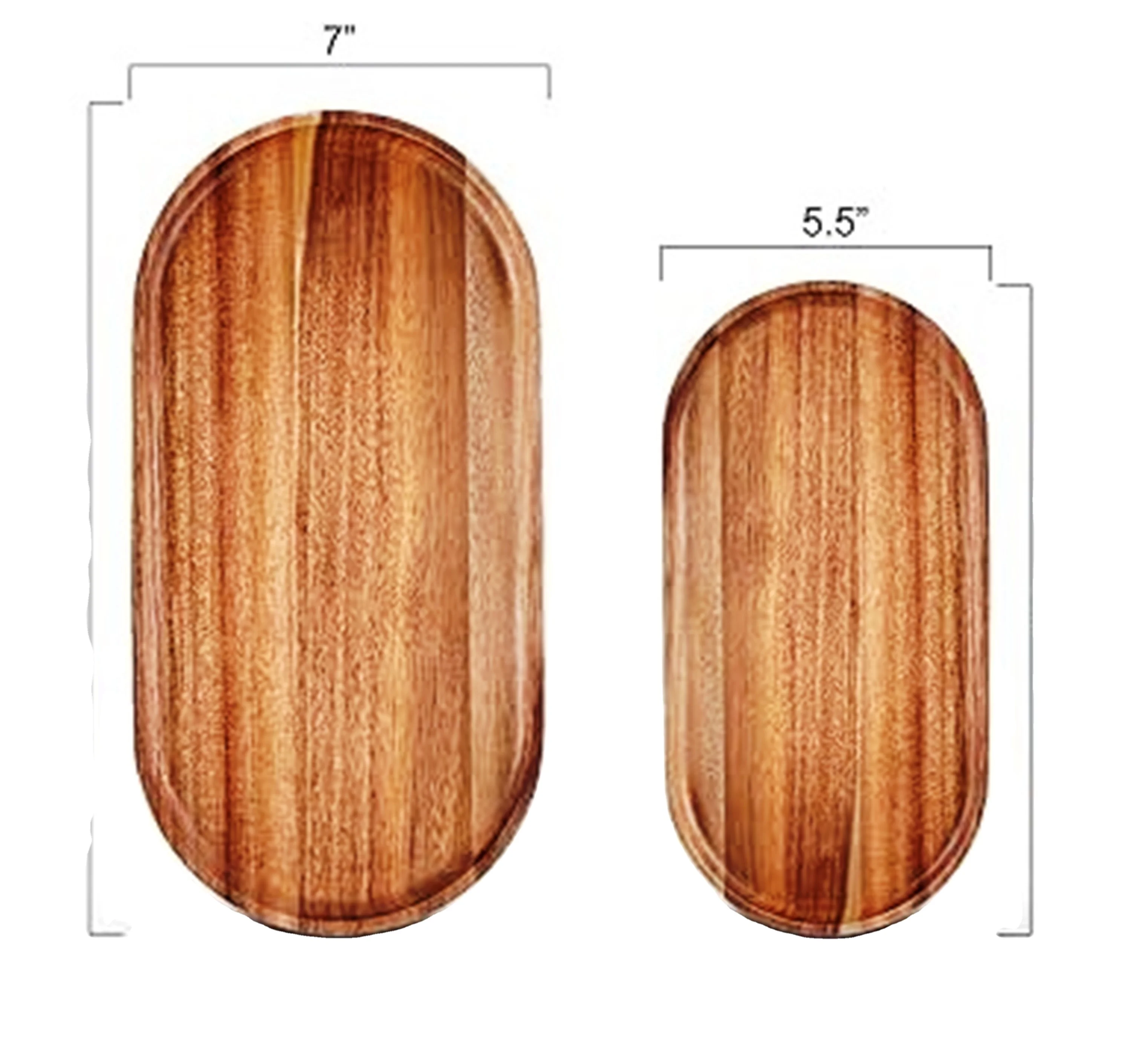 Acacia Serving Trays Set of 2 Rectangular Oval Shaped  Wooden Serving Plate Handcrafted & Sustainable Top Quality Product