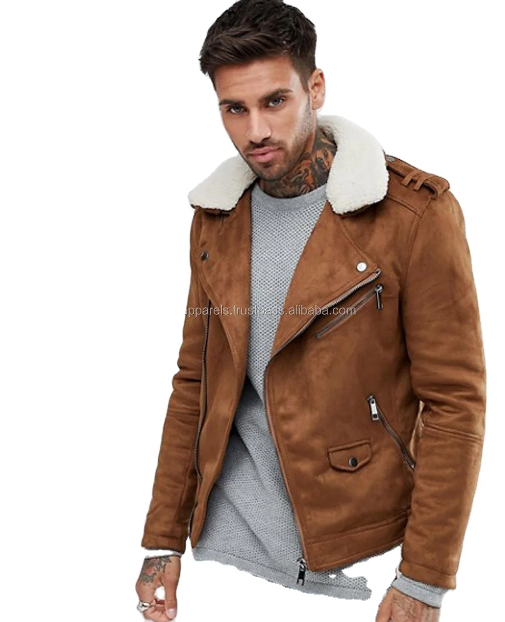 Bulk wholesale new design custom Men Black Leather Biker Jacket, Men New Custom Faux Suede Biker Leather Jacket In Tan