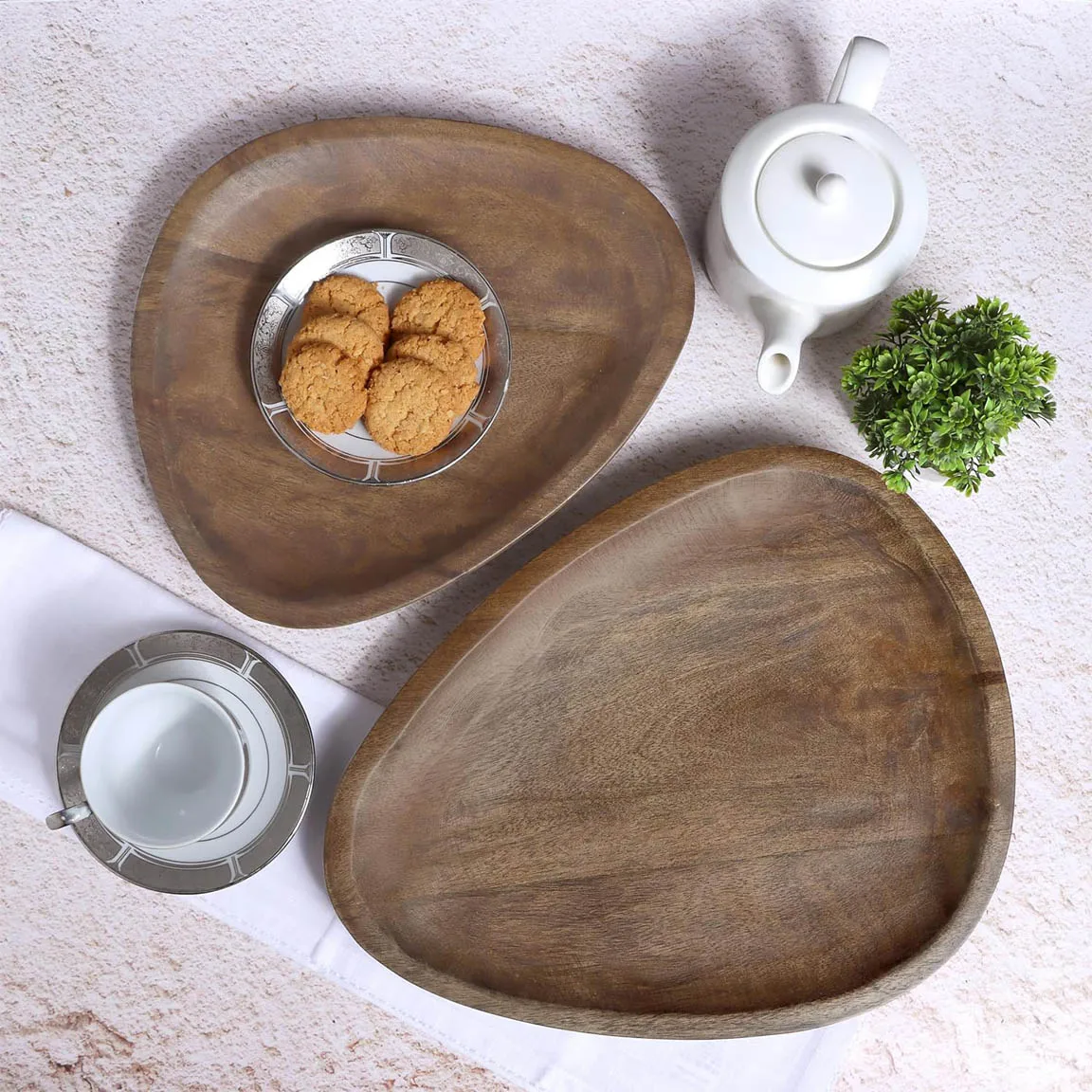 Mango Wood Serving Platters Set of 2 Fruit Snack Serving Wooden Plates Decorative Vanity Platter Tray Kitchen Bathroom Organizer